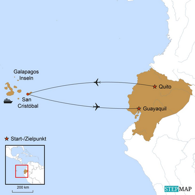 Karte mir Reiseverlauf, Ecuador Reise mit Galapagos Kreuzfahrt