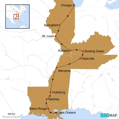 Reiseverlauf USA Mietwagenreise - Mächtiger Mississippi