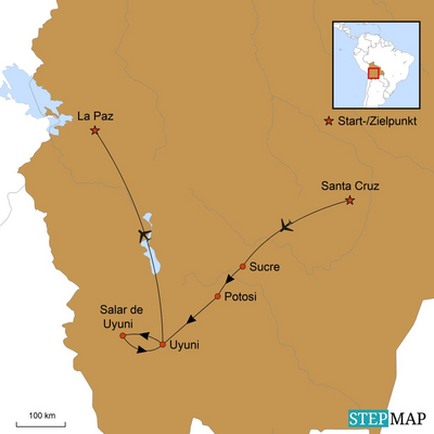 Bolivien Karte, Rundreise, Abenteuer, Entdeckungstour, Kultur, América Special Tours