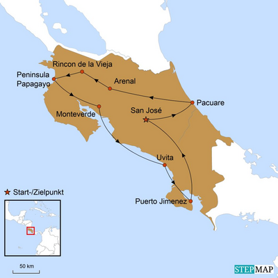 Costa Rica Mietwagenrundreise, Karte