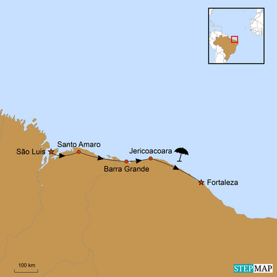 Karte mit Reisestationen zur Jeep-Safari Brasilien