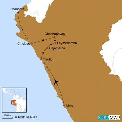 Karte, Reise zu den Wolkenmenschen, Peru Reise