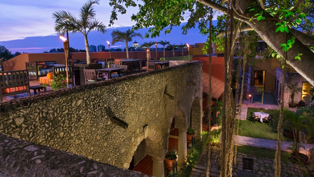 Mexiko Reise, Hacienda Puerta Campeche, Dachterrasse, Blick über die Stadt