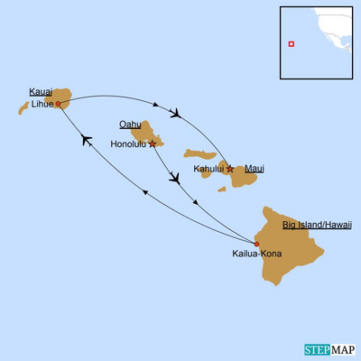 Hawaii Luxusreisen, Inselhopping, Karte, USA Reisen, Reiseroute