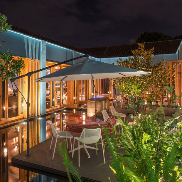 Innenhof bei Nacht, Hotel Bo, San Cristobal de las Casas, Mexiko Rundreise