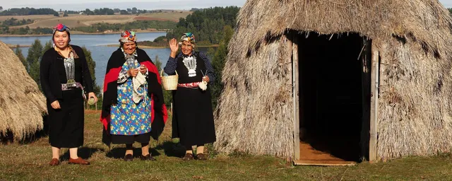 Frauen neben einer Ruca, Mapuchehaus, Chile Rundreise