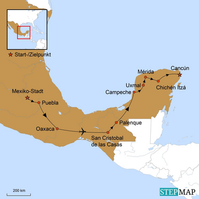 Karte Mexiko, Rundreise, América Special Tours