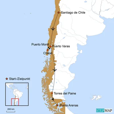 Karte, Patagonien Reise, Chile