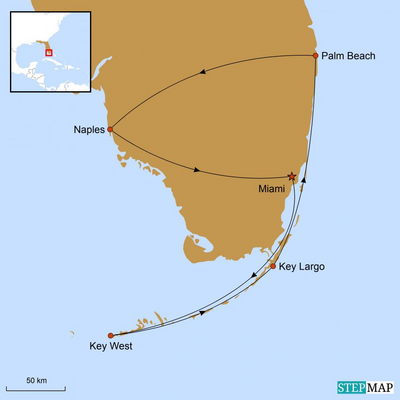 Karte, USA, Florida Mietwagenreise