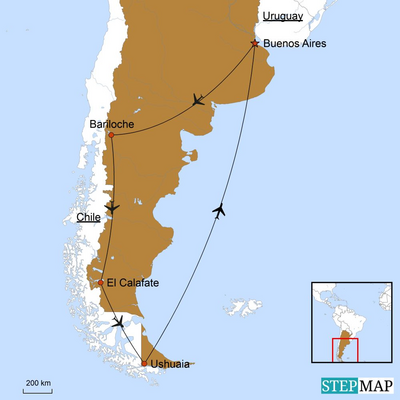 Karte, Luxusreise Patagonien, Argentinien 