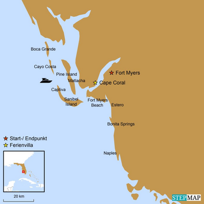 USA Reise, Ferienvilla Florida, Reiseverlauf, Karte